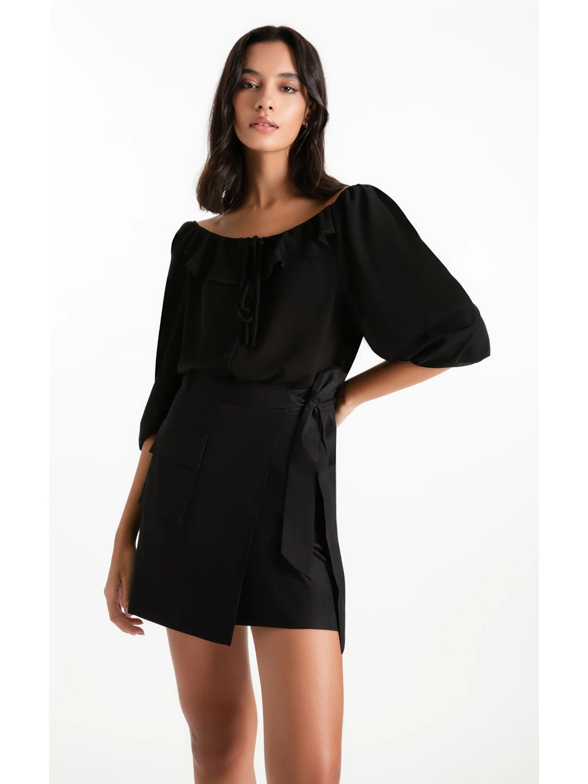 Blusa Georgette Ruffle Preto