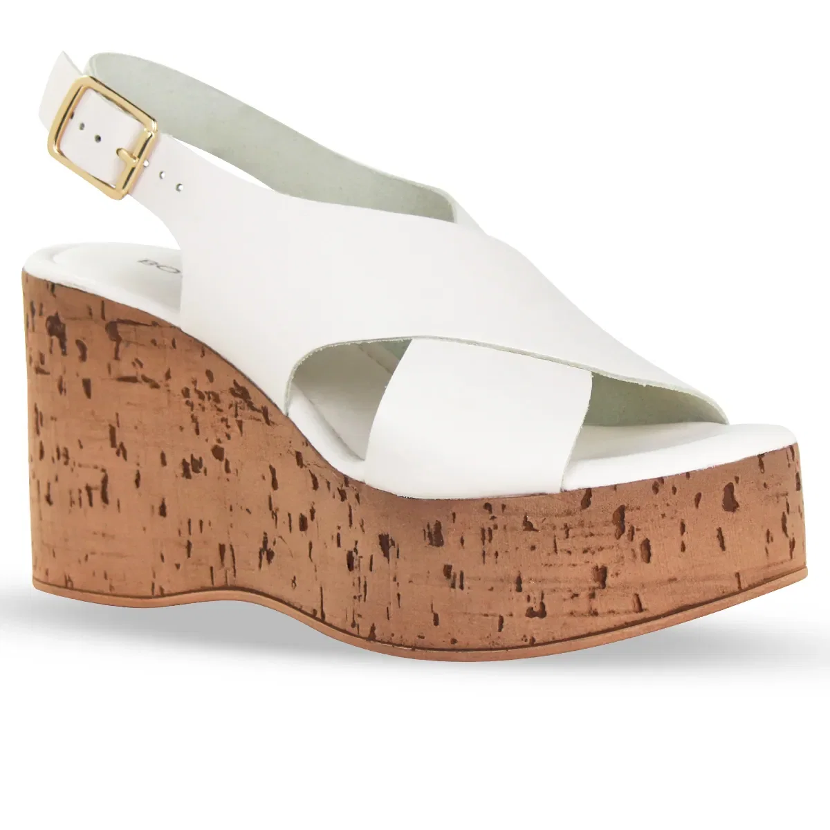 Sandália Anabela Couro Atanado Off White