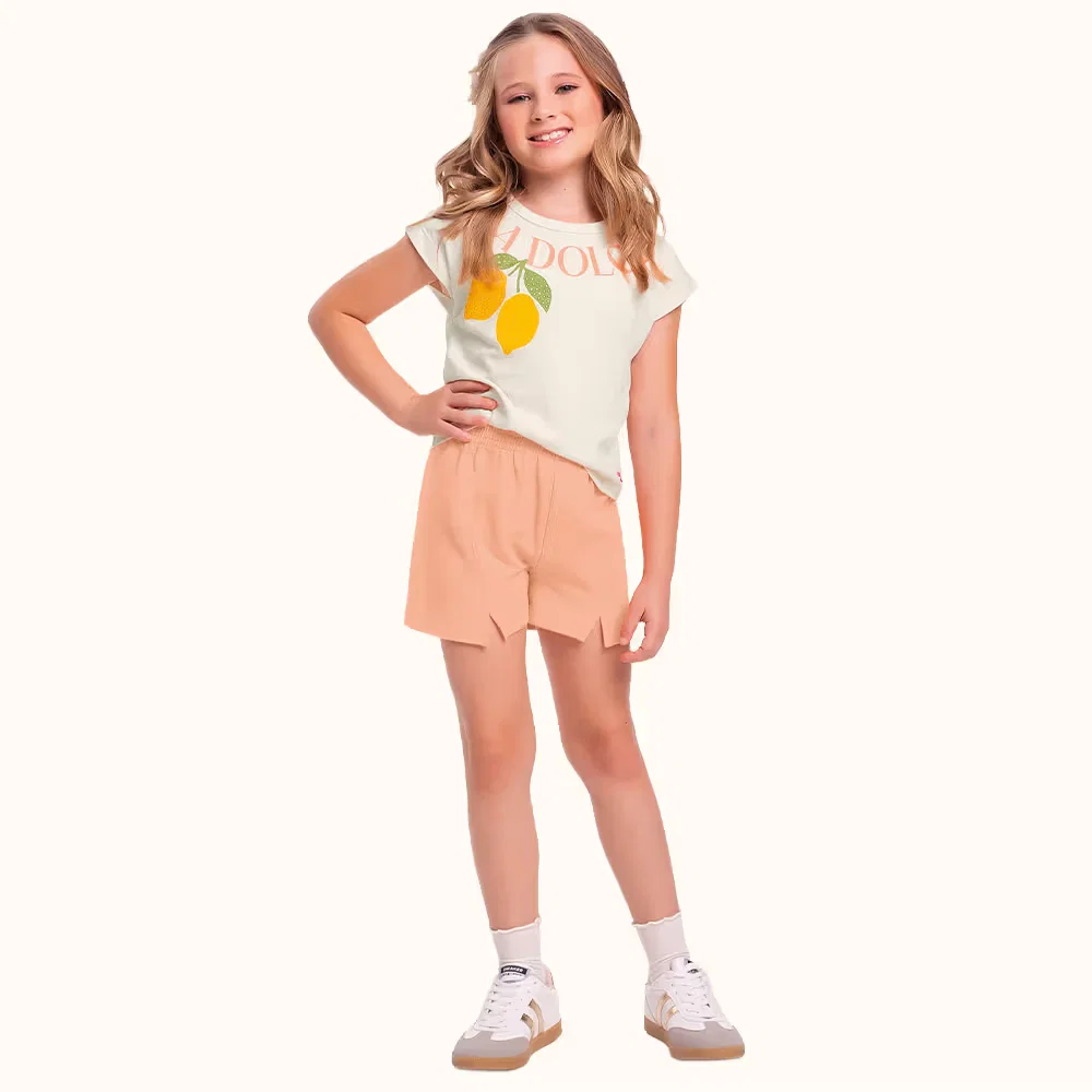Conjunto blusa em meia malha e short em moletinho limonada strass — imagem 1