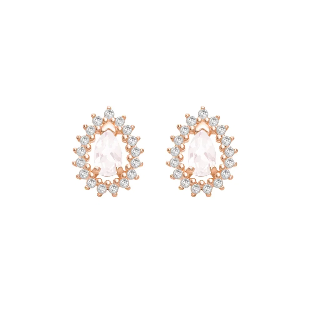 Brinco Classic Cores em Ouro Rosé 18k com Quartzos Rosa e Diamantes
