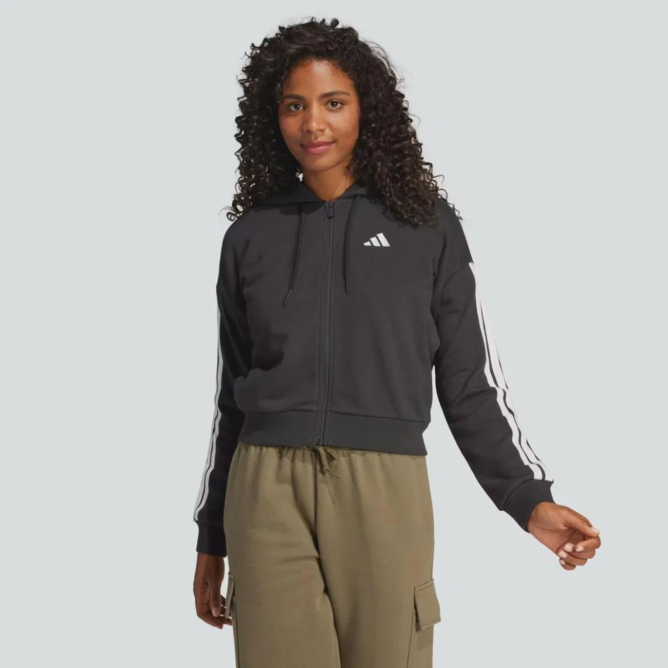 Blusão de Moletom Adidas 3 Stripes com Capuz - Feminino — imagem 1