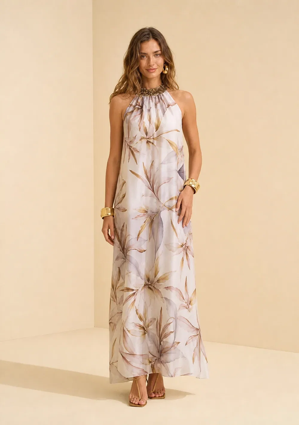 Vestido Gola Alta Flora Azul