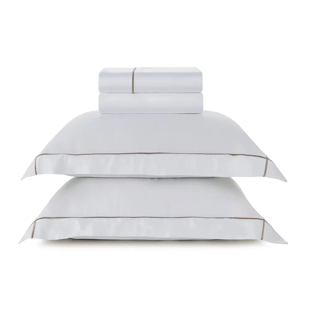 Jogo de Cama 300 fios Bambu Girelli Branco / Nocciola