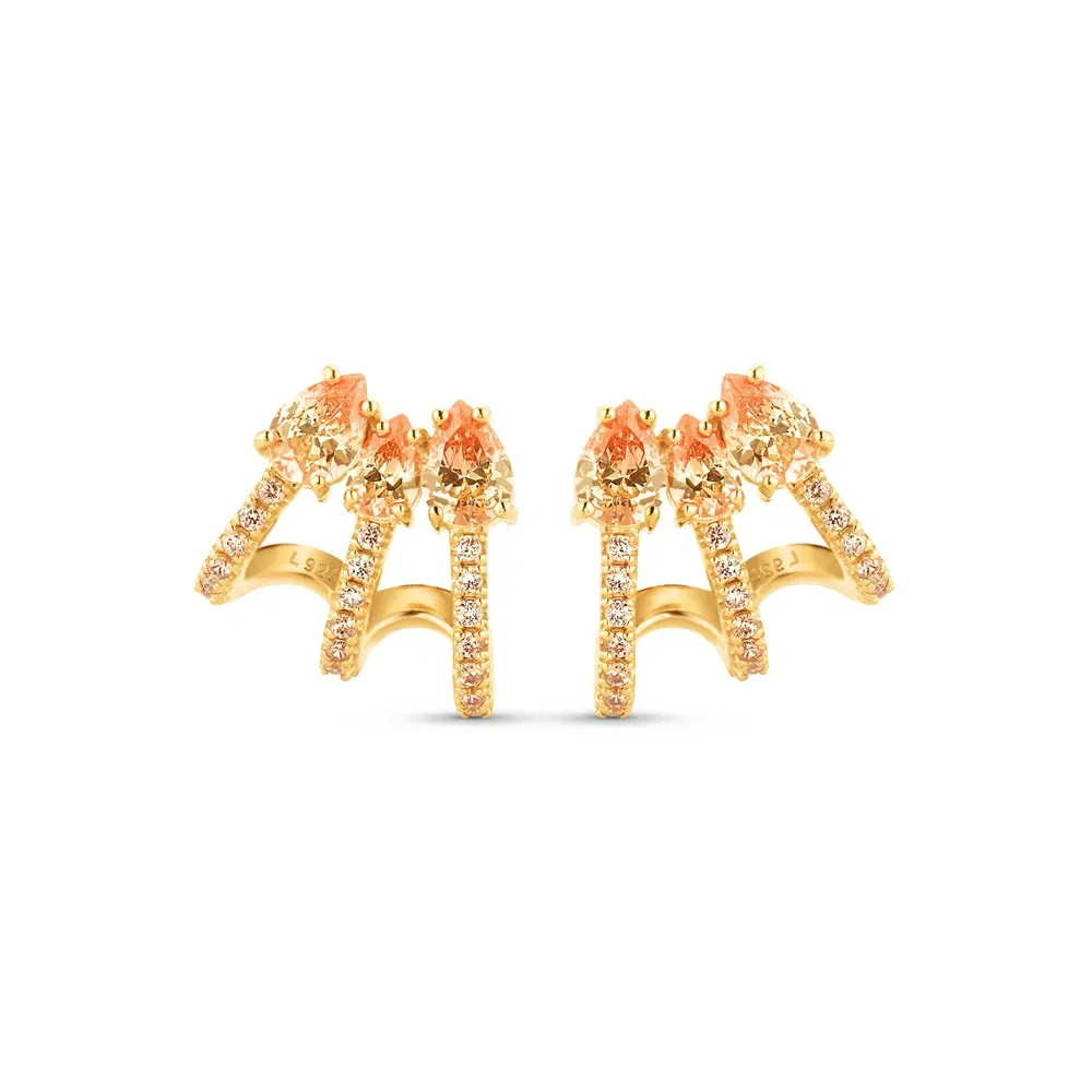 Brinco Ear Cuff Life Sun I Prata Banho Ouro Amarelo Cravejado — imagem 1