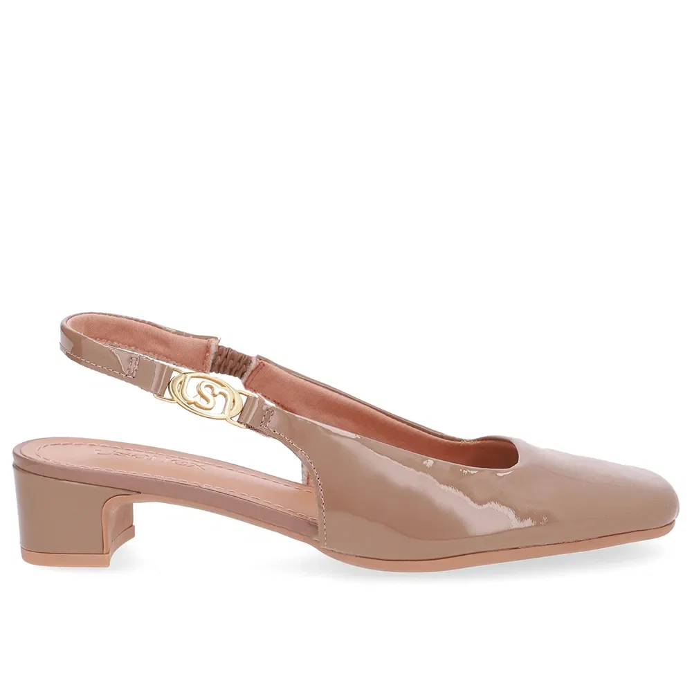 Slingback Marrom Salto Bloco Couro — imagem 1