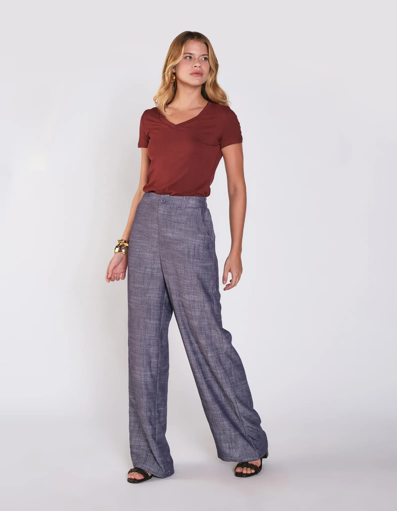 Calça Pantalona Linho - Marinho — imagem 1