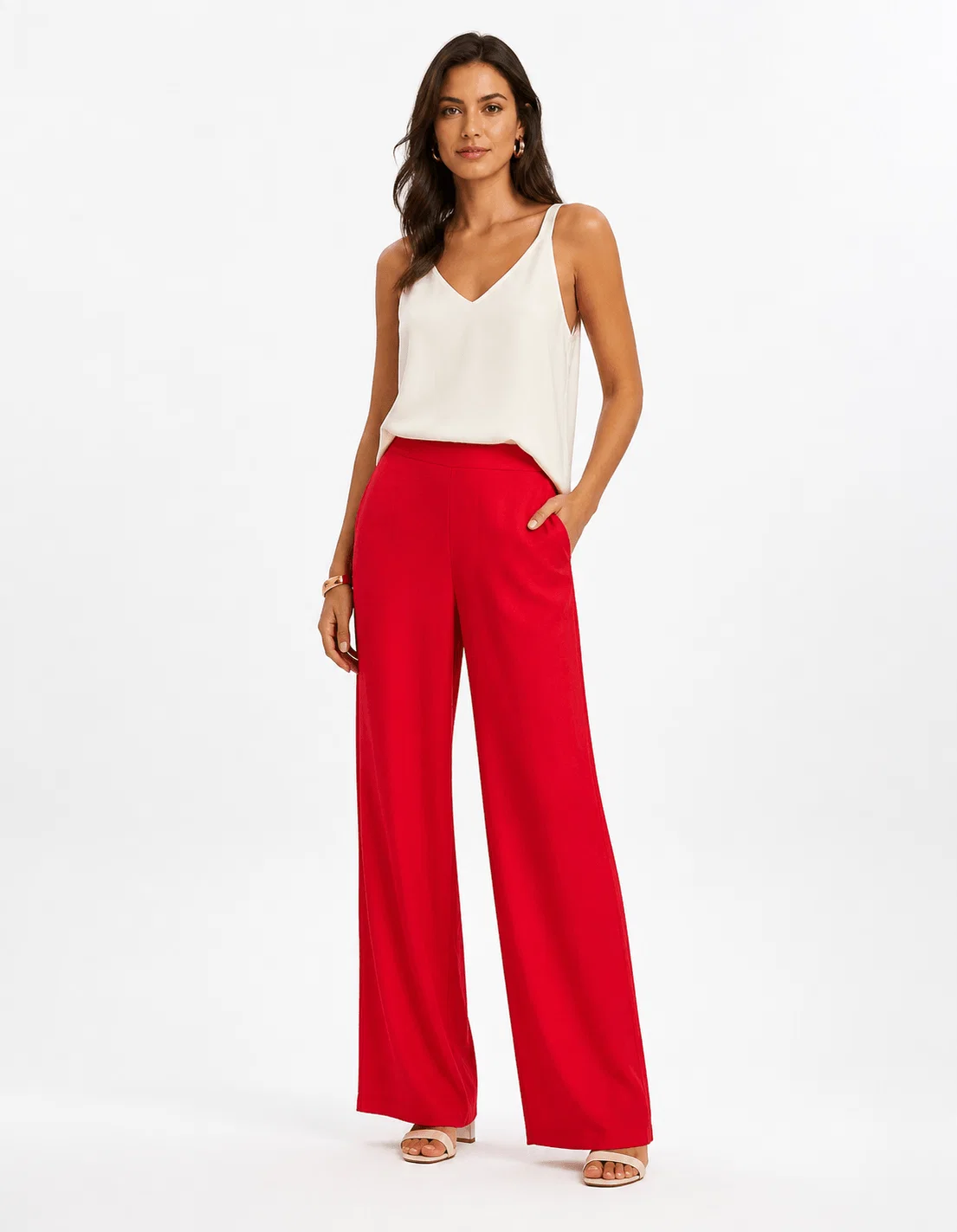Calça Pantalona Com Bolsos Ziper Lateral - Vermelho — imagem 1