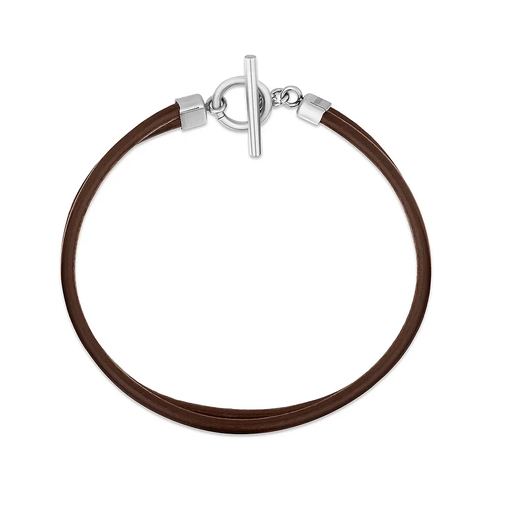 Pulseira Life em Couro II Marrom com Aço