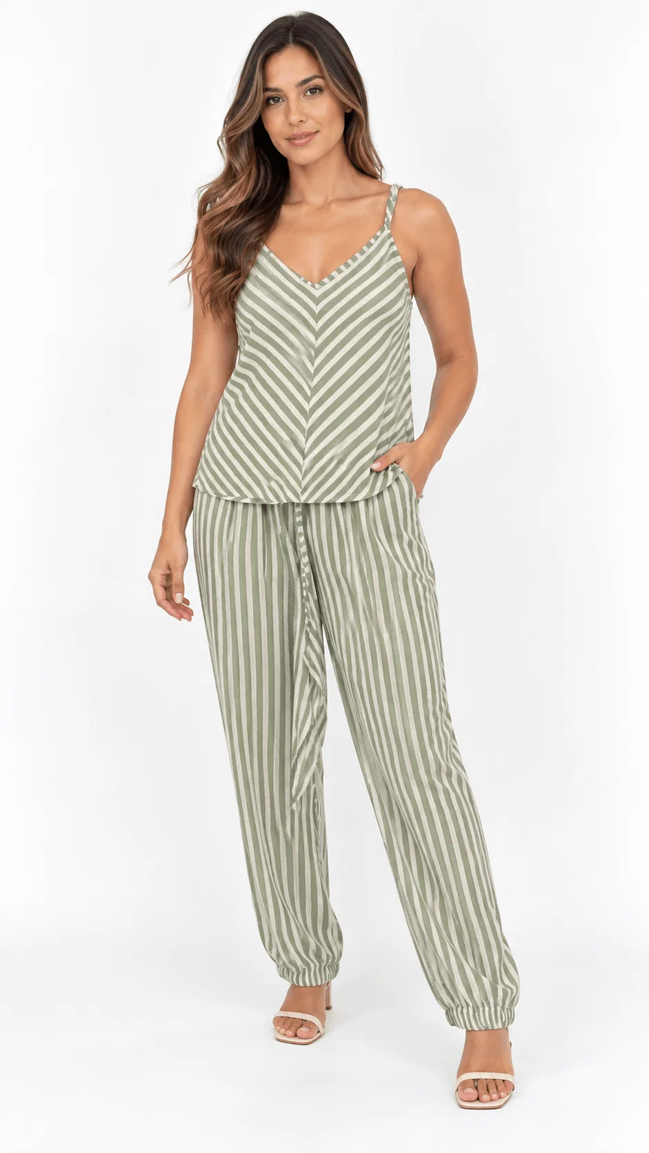 Blusa Alça Fina Regulável Listrada - Verde