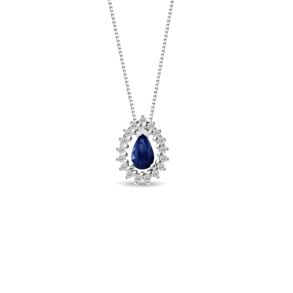 Pingente Classic Oriental em Ouro Branco 18k com Safira Azul e Diamantes, 10mm — imagem 1
