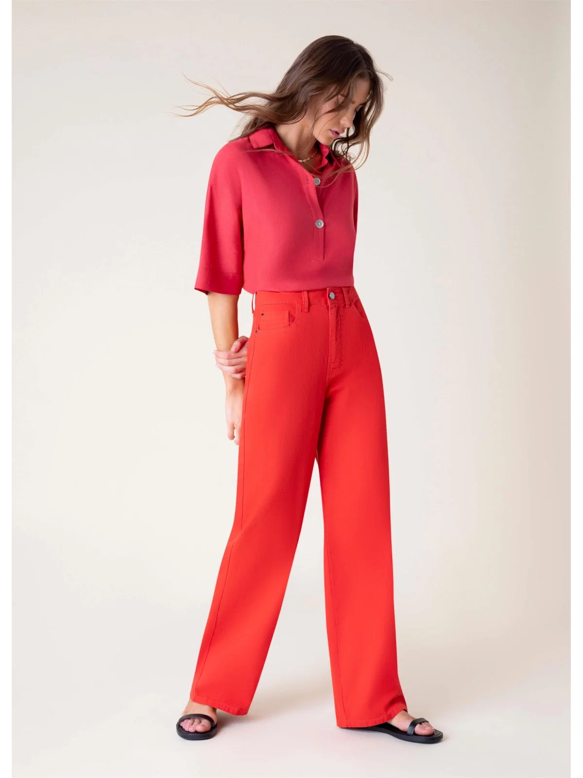Calça Color Wide Leg Twill Telha — imagem 1