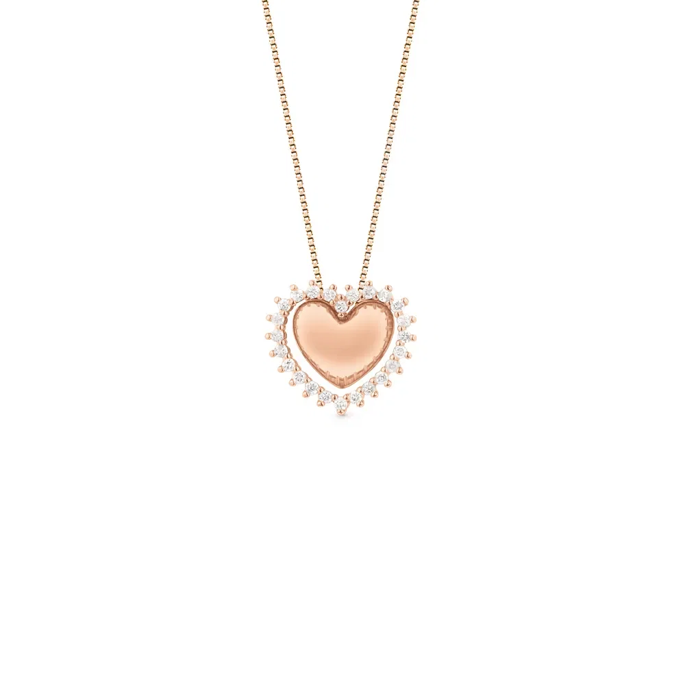 Pingente Amantes Coração em Ouro Rosé 18k com Diamantes, 10mm — imagem 1