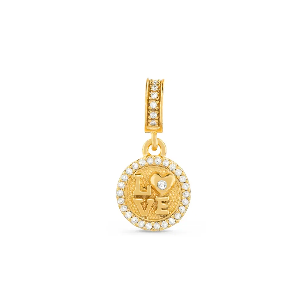 Pingente Life Love em Prata 925 com Banho de Ouro Amarelo 18k e Pedras Incolores — imagem 1