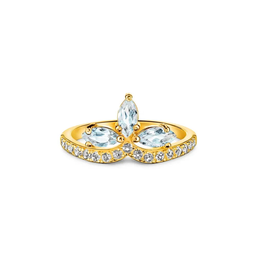 Anel Life Nature em Prata 925 com Banho de Ouro Amarelo 18k, Topázios Sky e Incolores