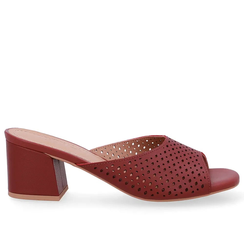 Tamanco Salto Bloco Couro Vermelho Laser — imagem 1