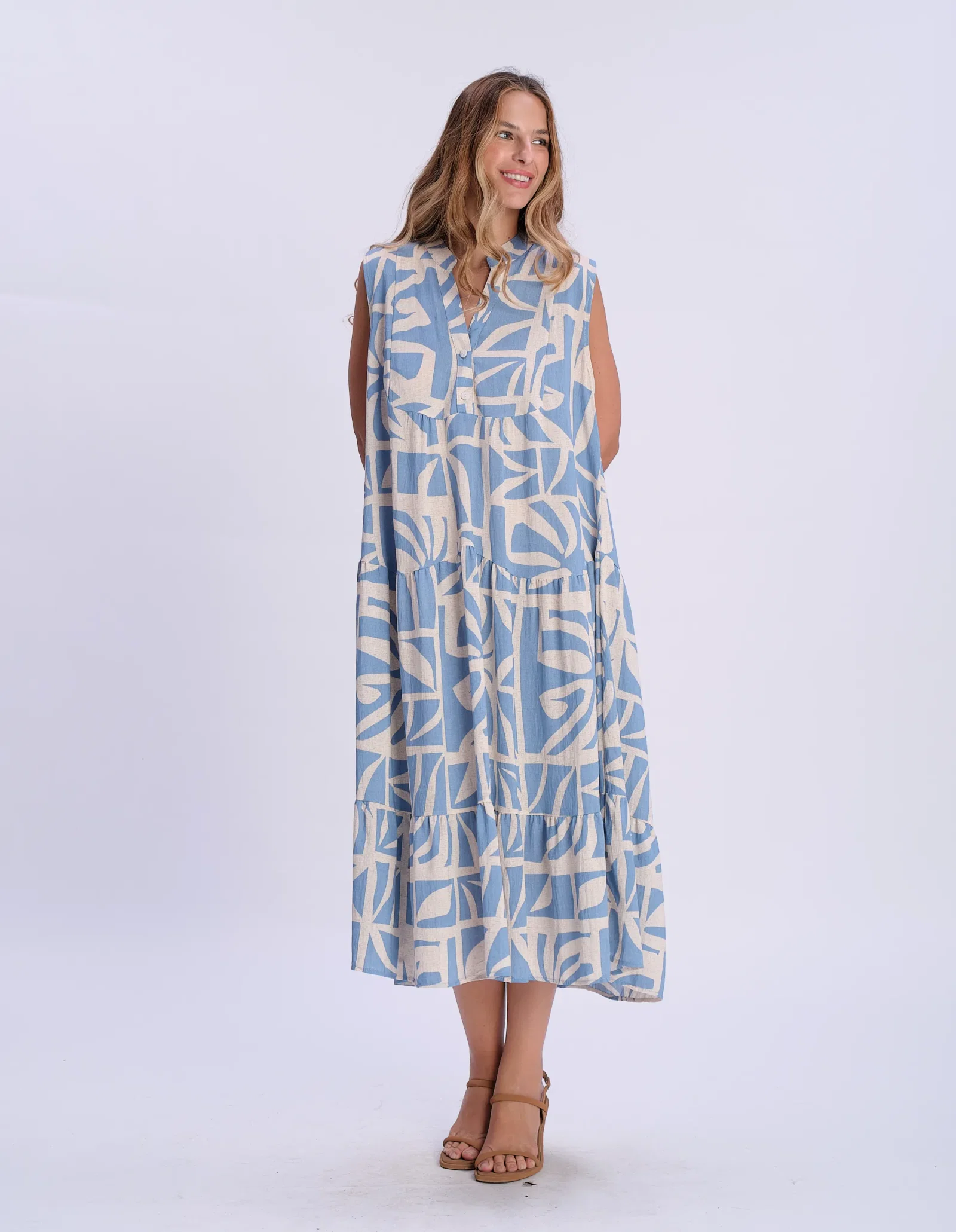 Vestido Curto Marias Estampado Abstrato - Azul Claro — imagem 1