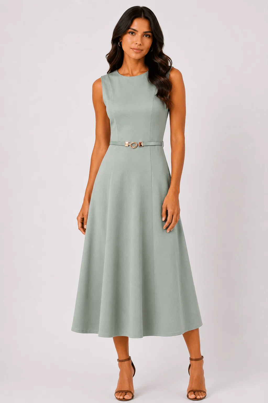 Vestido Midi Com Cinto - Verde