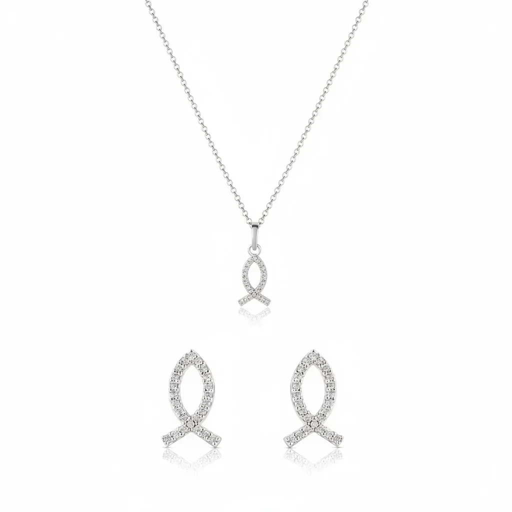 Kit Life Religioso II - Conjunto Brinco + Colar em Prata 925 com Zircônia Incolor