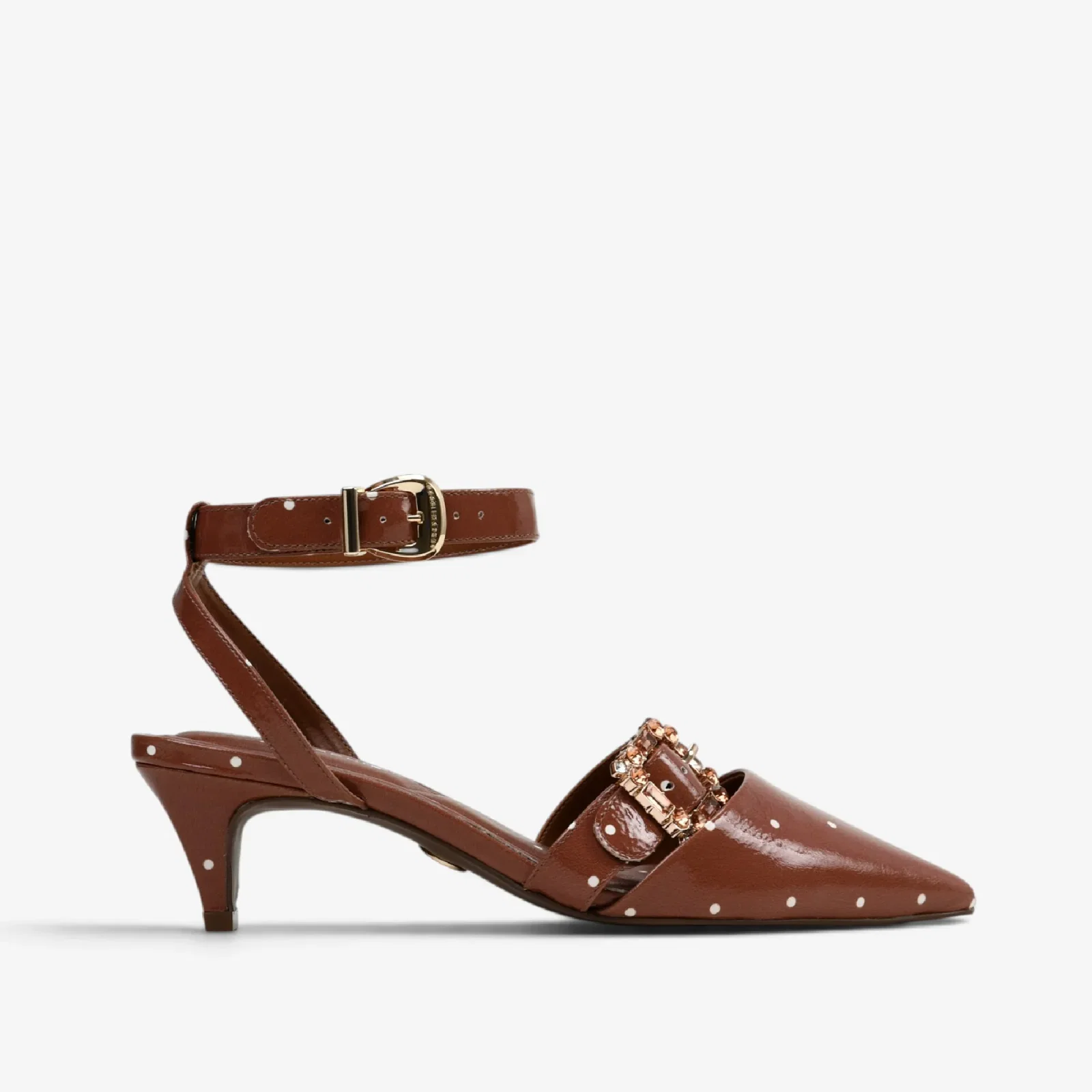 Slingback Poá Mascavo Algodão Couro