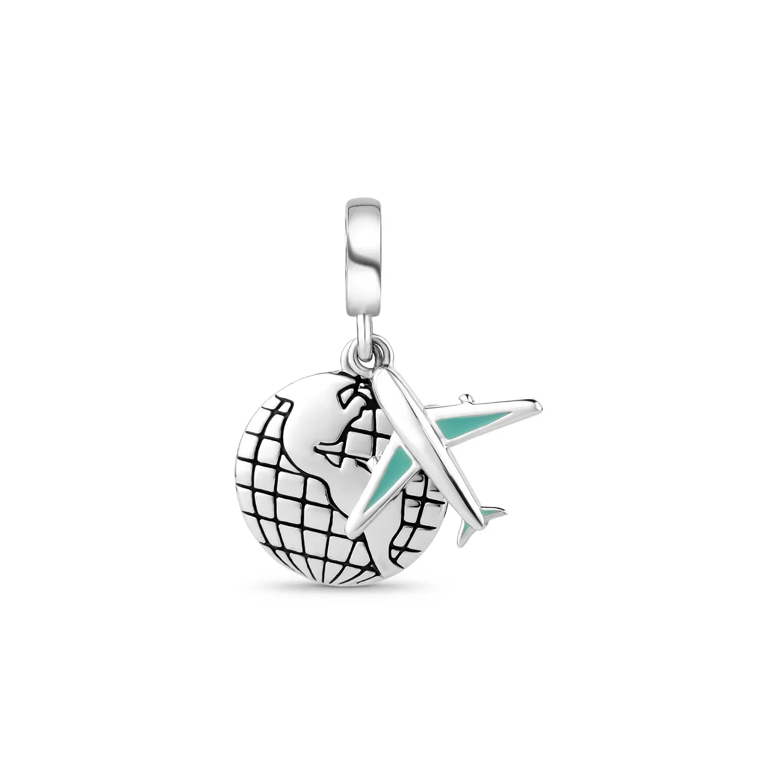 Pingente Life Viagem Avião e Globo em Prata 925 com Esmalte — imagem 1