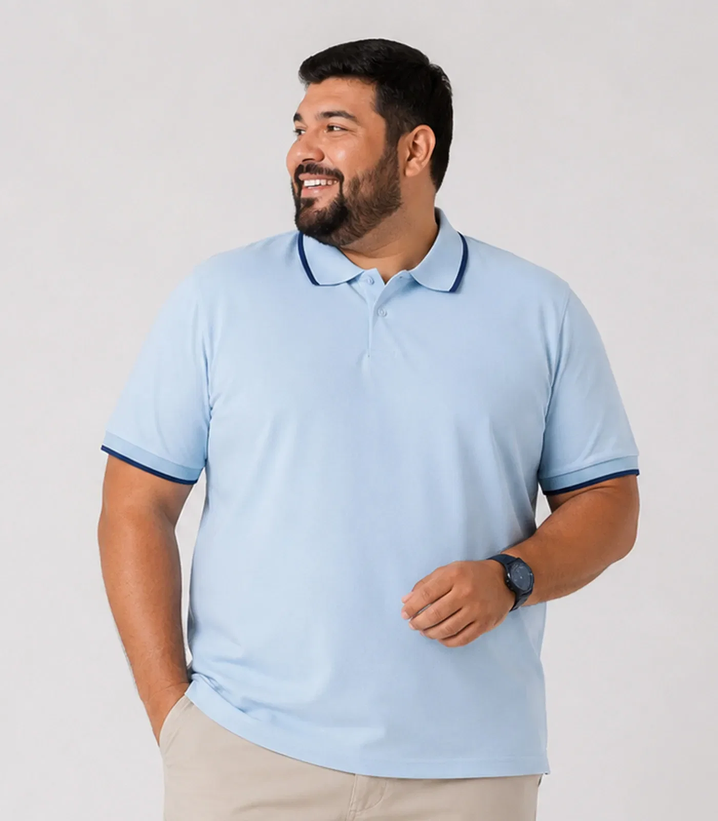 Camisa Polo Masculina Plus Size Manga Curta Select Azul — imagem 1
