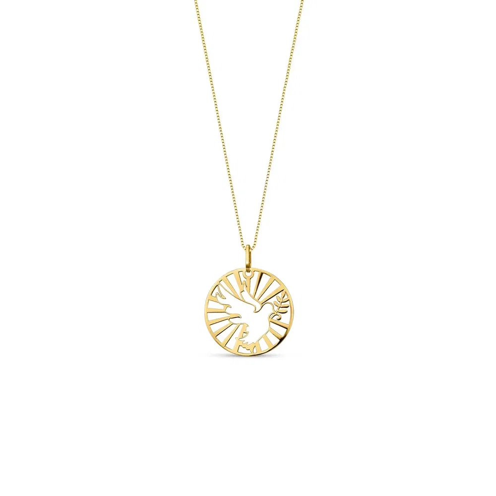 Pingente Medalha Divino Espírito Santo em Ouro Amarelo 18k, 21mm — imagem 1