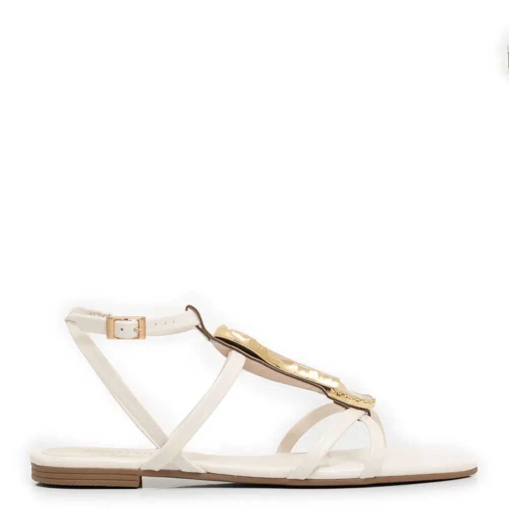 Rasteira Bico Folha Enfeites Off White — imagem 1