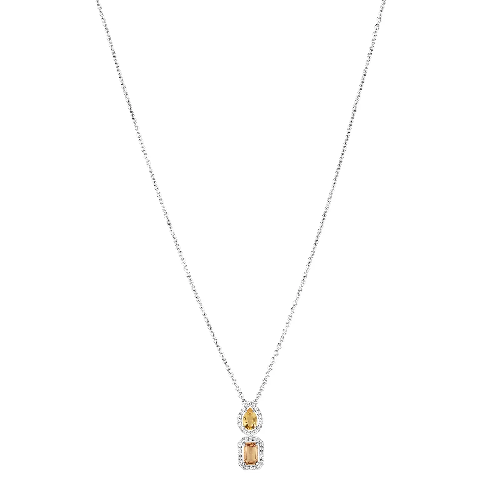 Colar Ginger em Prata 925 com Citrino, Quartzo Fumê e Topázios Incolores, 45cm