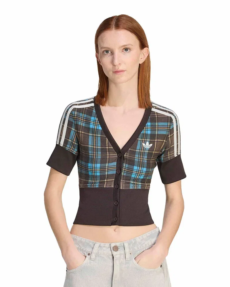 Camisa Adidas Xadrez Com Gola V Feminina — imagem 1