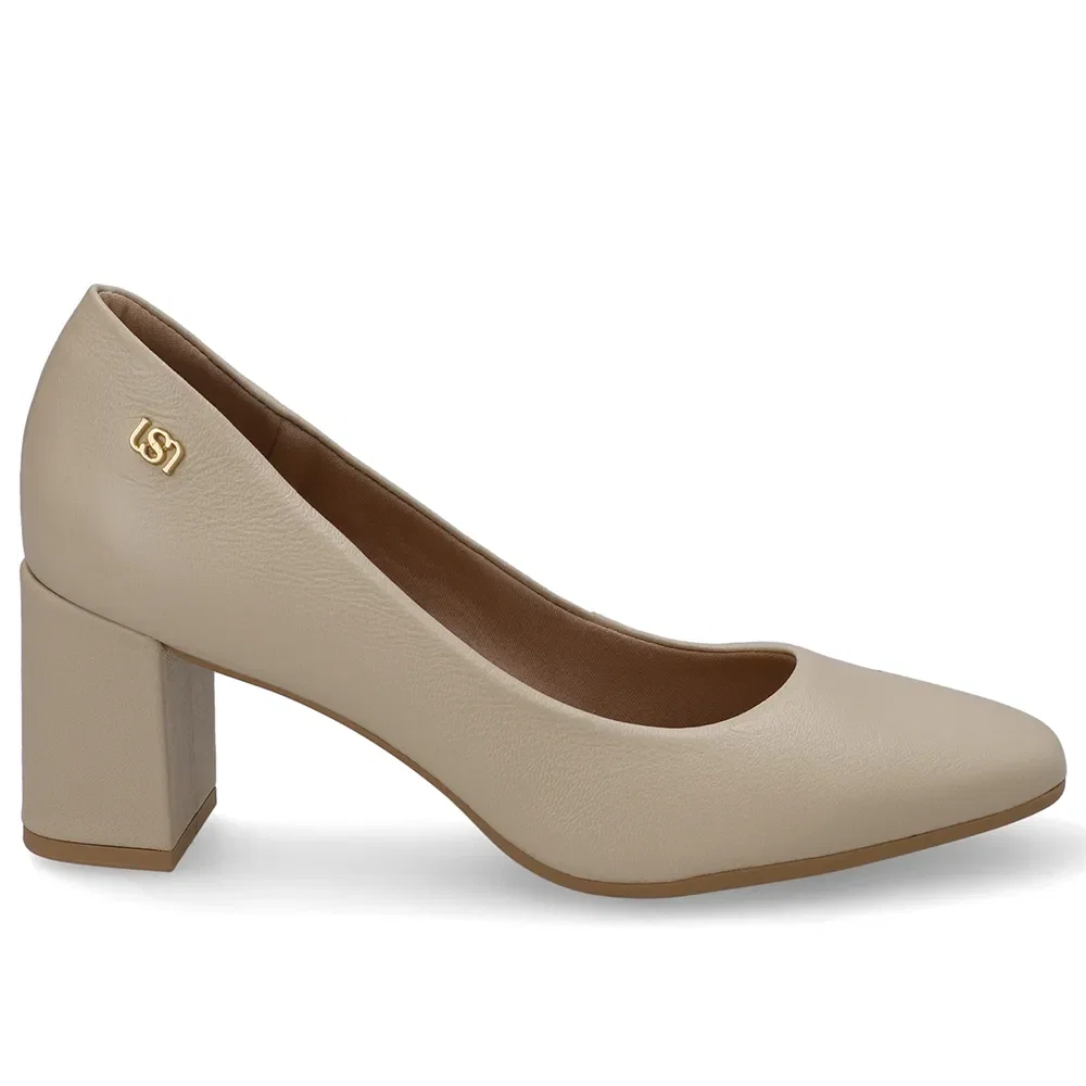 Scarpin Bege Bico Redondo Couro