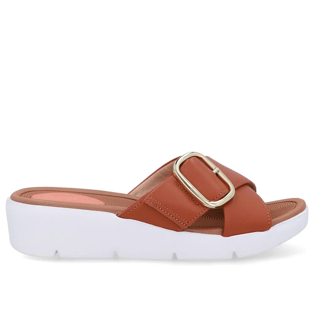 Tamanco Salto Plataforma Couro Marrom Fivela — imagem 1