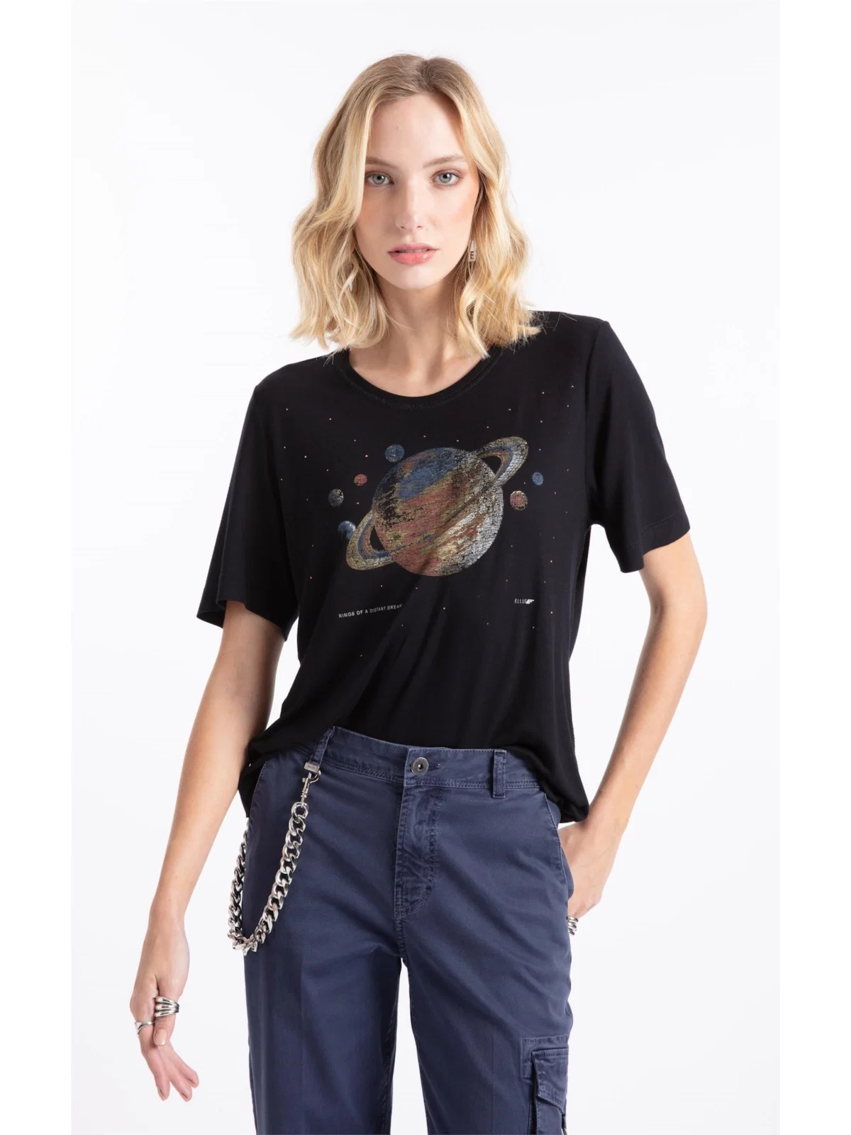 Blusa Visco Saturno Shine Boxy Preto