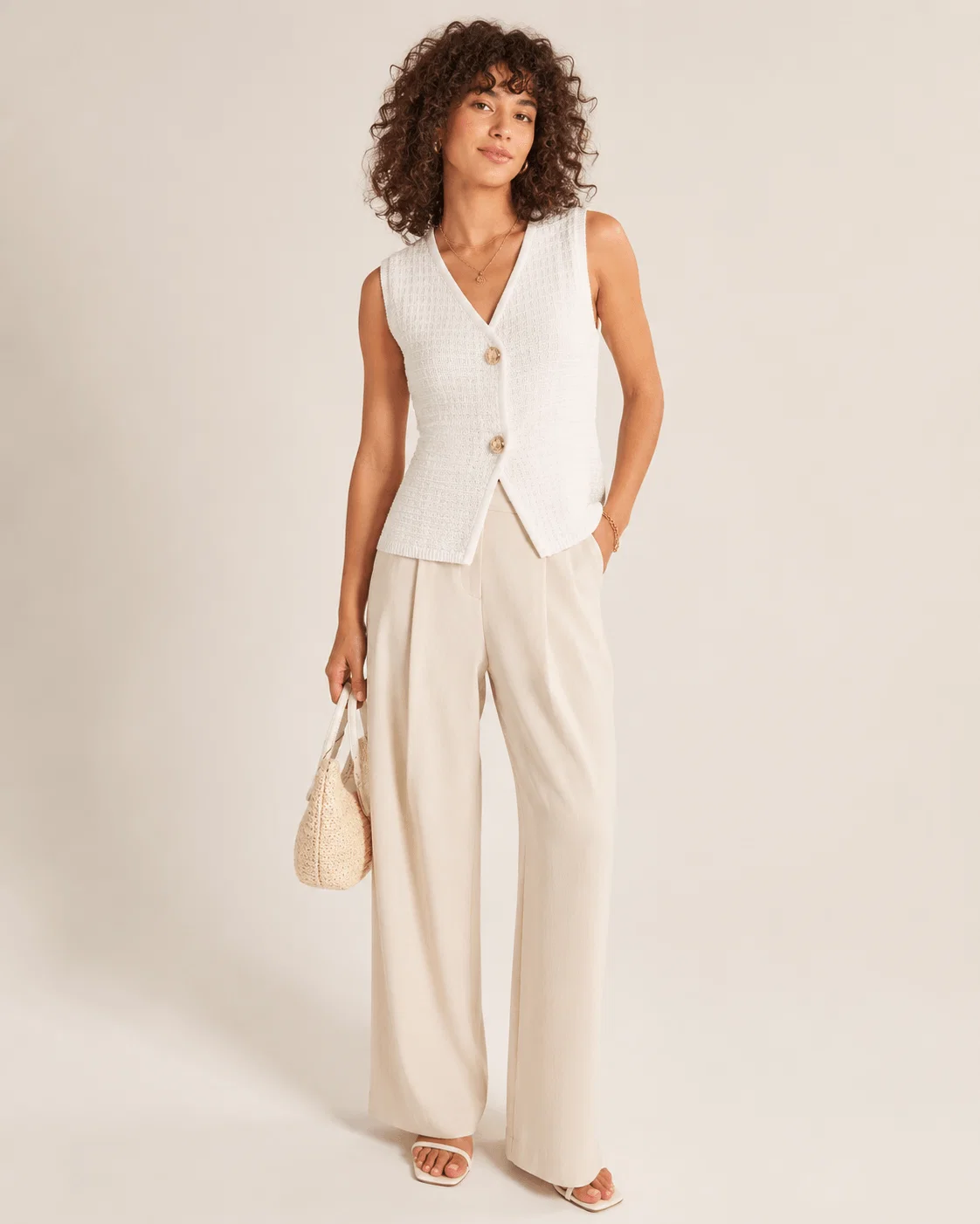 Blusa Tricot Decote v Abotoamento - Branco — imagem 1
