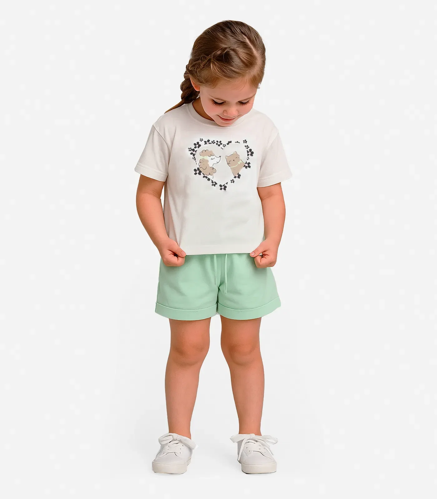Conjunto Infantil Menina Blusa Com Shorts Select Bege — imagem 1