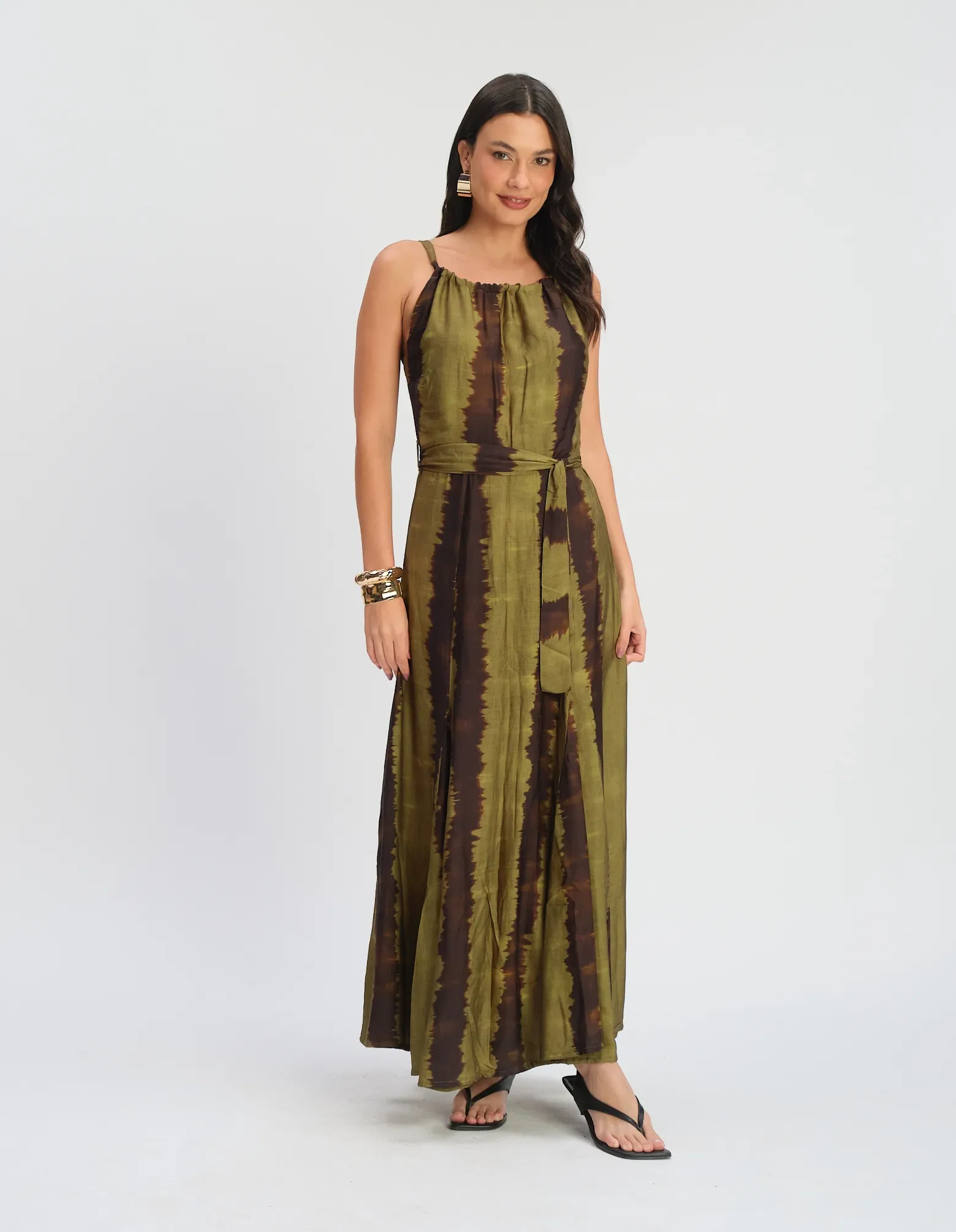 Vestido Tie-Dye Acetinado - Verde Oliva