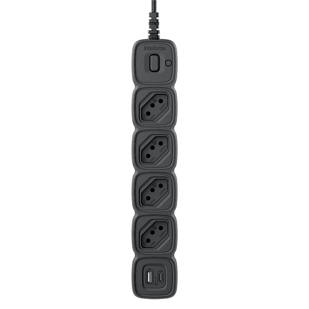 Protetor Eletrônico Intelbras com 4 Tomadas + 2 USB 20W EPE 2004 Preto