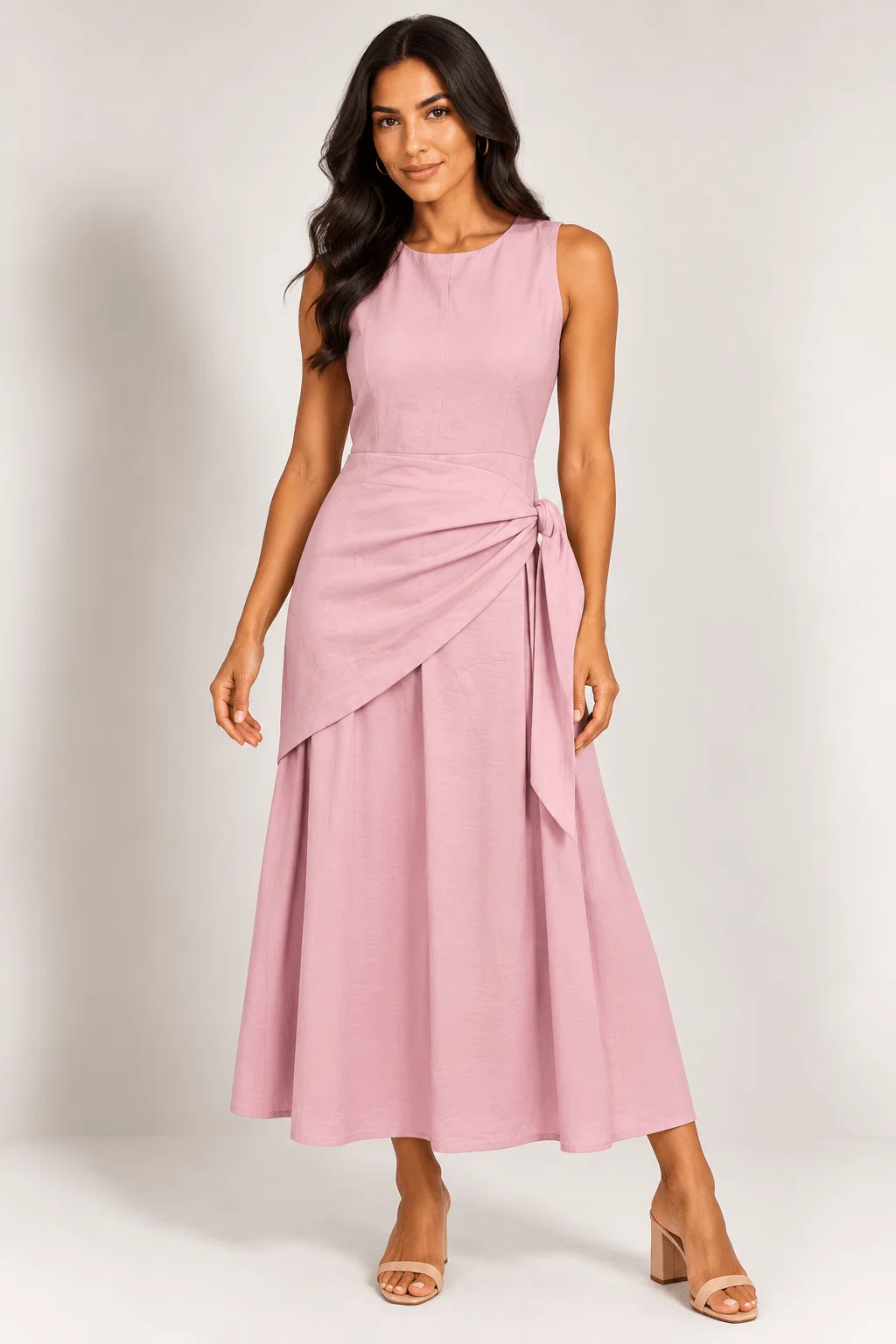 Vestido Midi Detalhe Lenço Amarração - Rosa