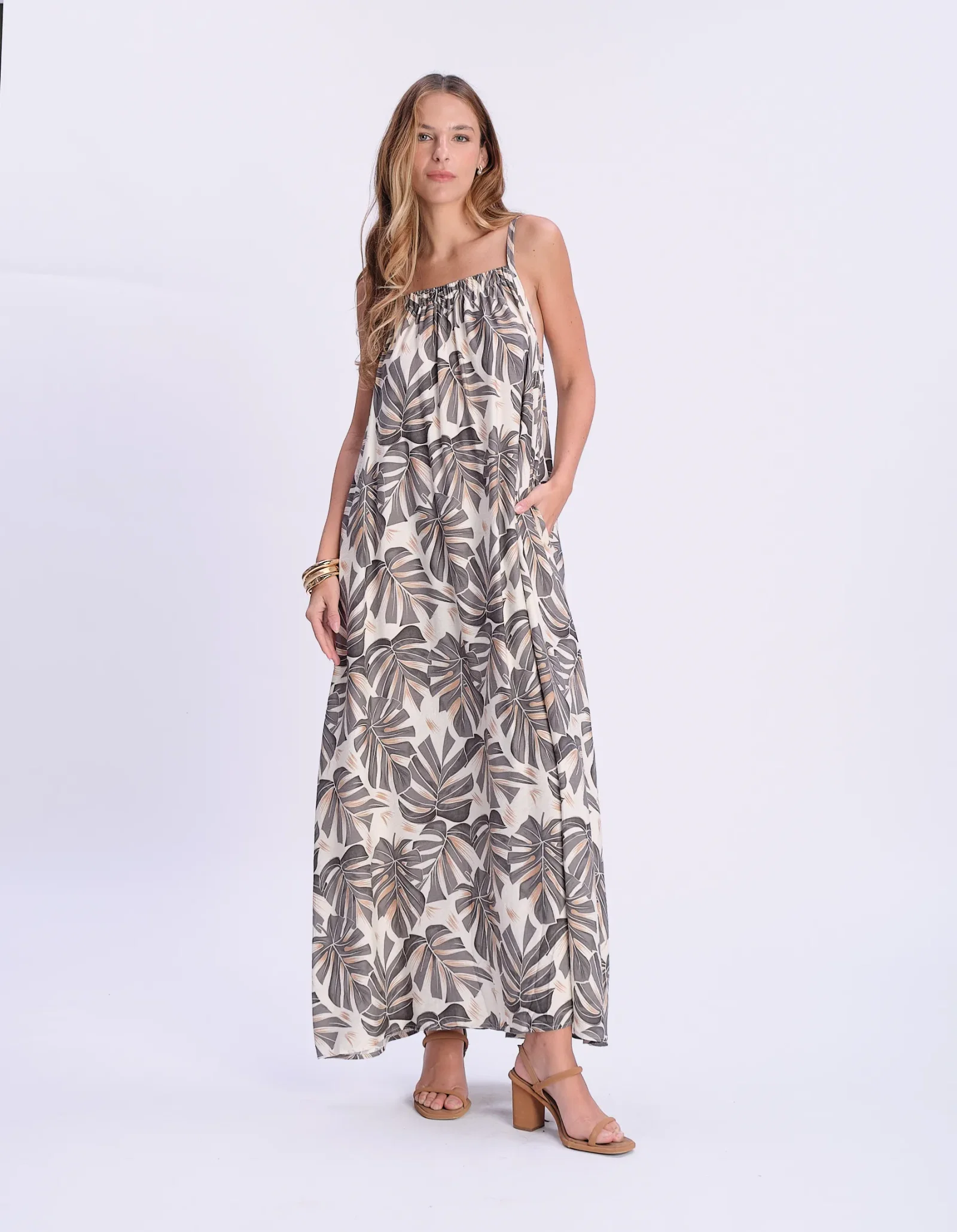 Vestido Estampado Folhagem Tropical - Verde Escuro — imagem 1