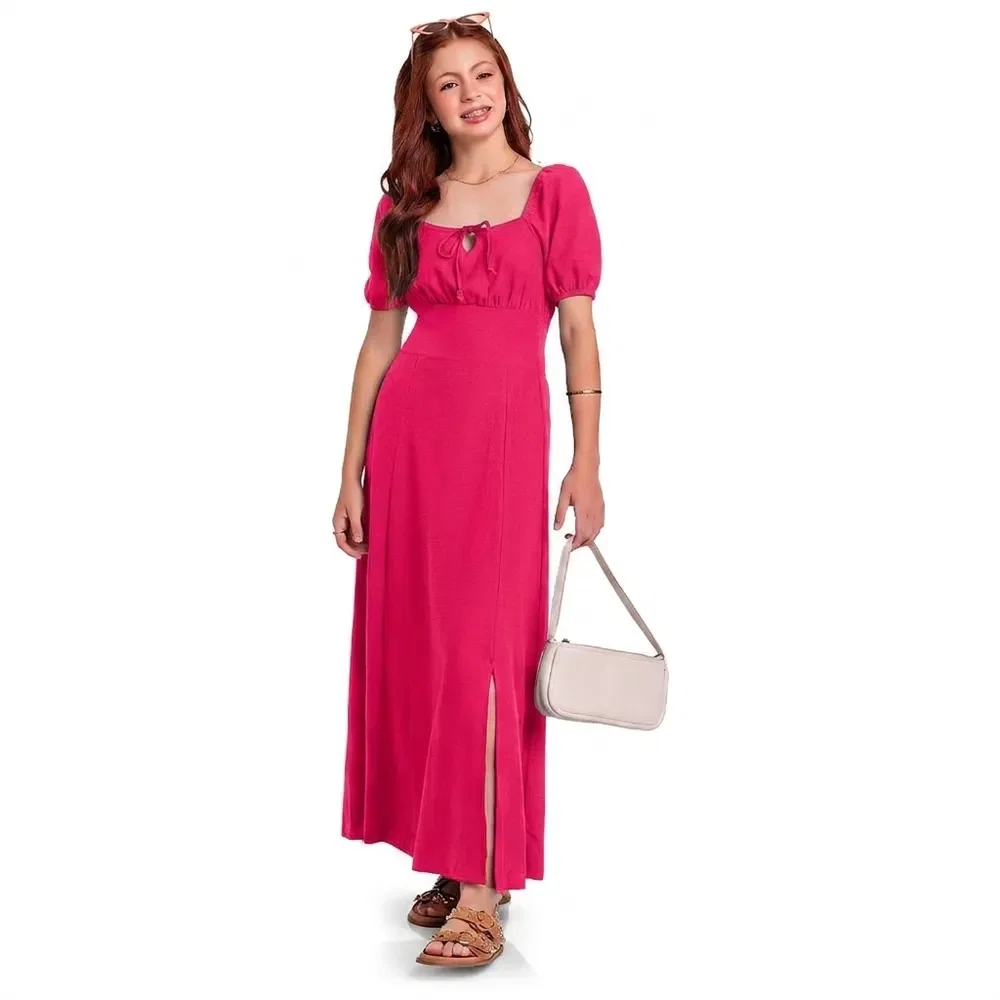 Vestido juvenil longo lastex malha florence