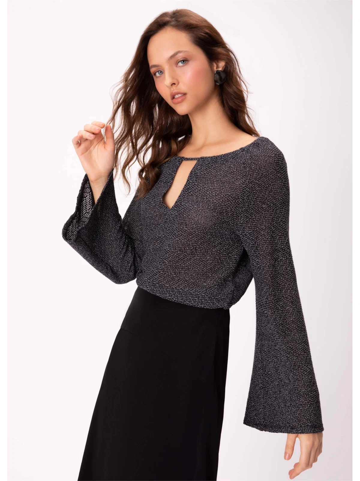 Blusa Jacquard Recorte Preto