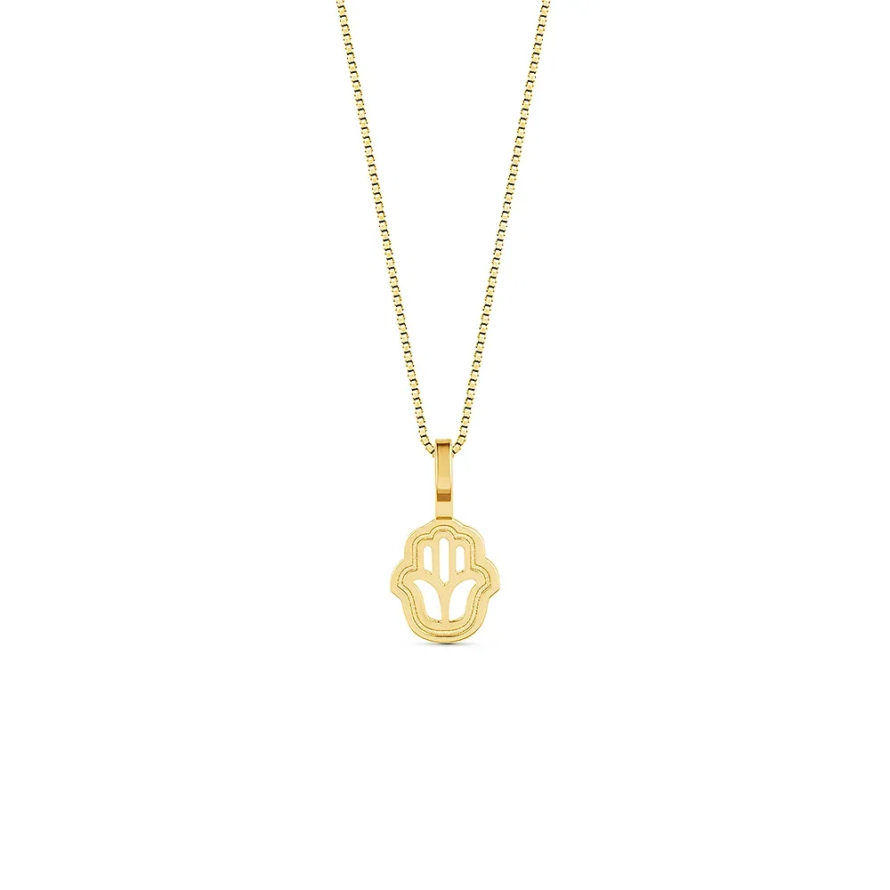 Pingente Medalha Hamsá em Ouro Amarelo 18k, 14mm — imagem 1