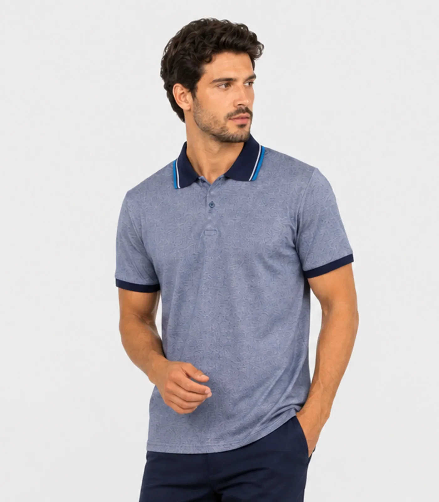 Camisa Polo Masculina Manga Curta Select Cinza — imagem 1