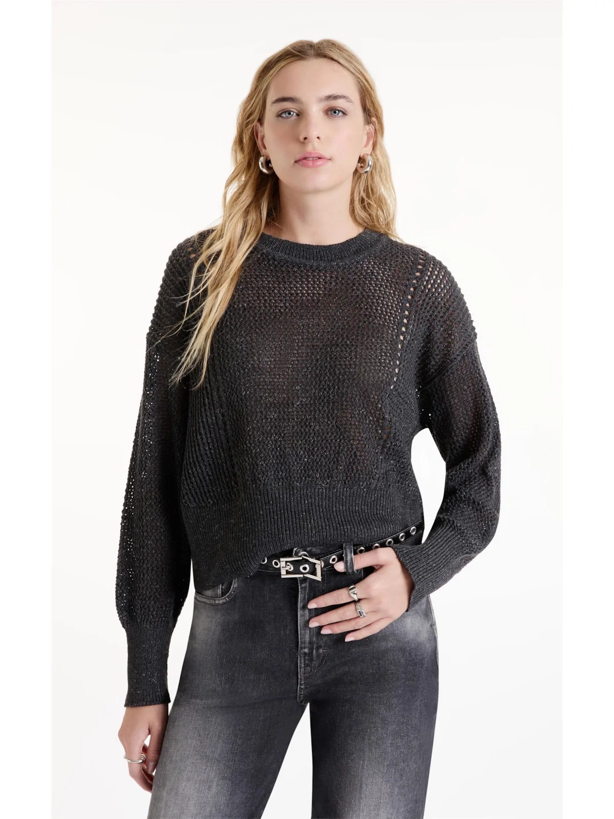 Tricot Flamme Sweater Fishnet Chumbo Mescla — imagem 1