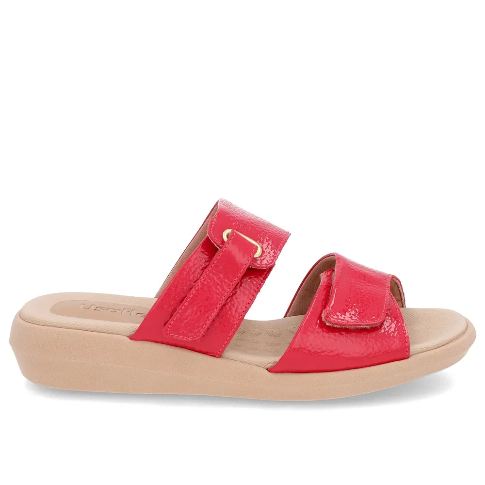 Tamanco Salto Baixo Couro Verniz Vermelho Fecho-Flex — imagem 1
