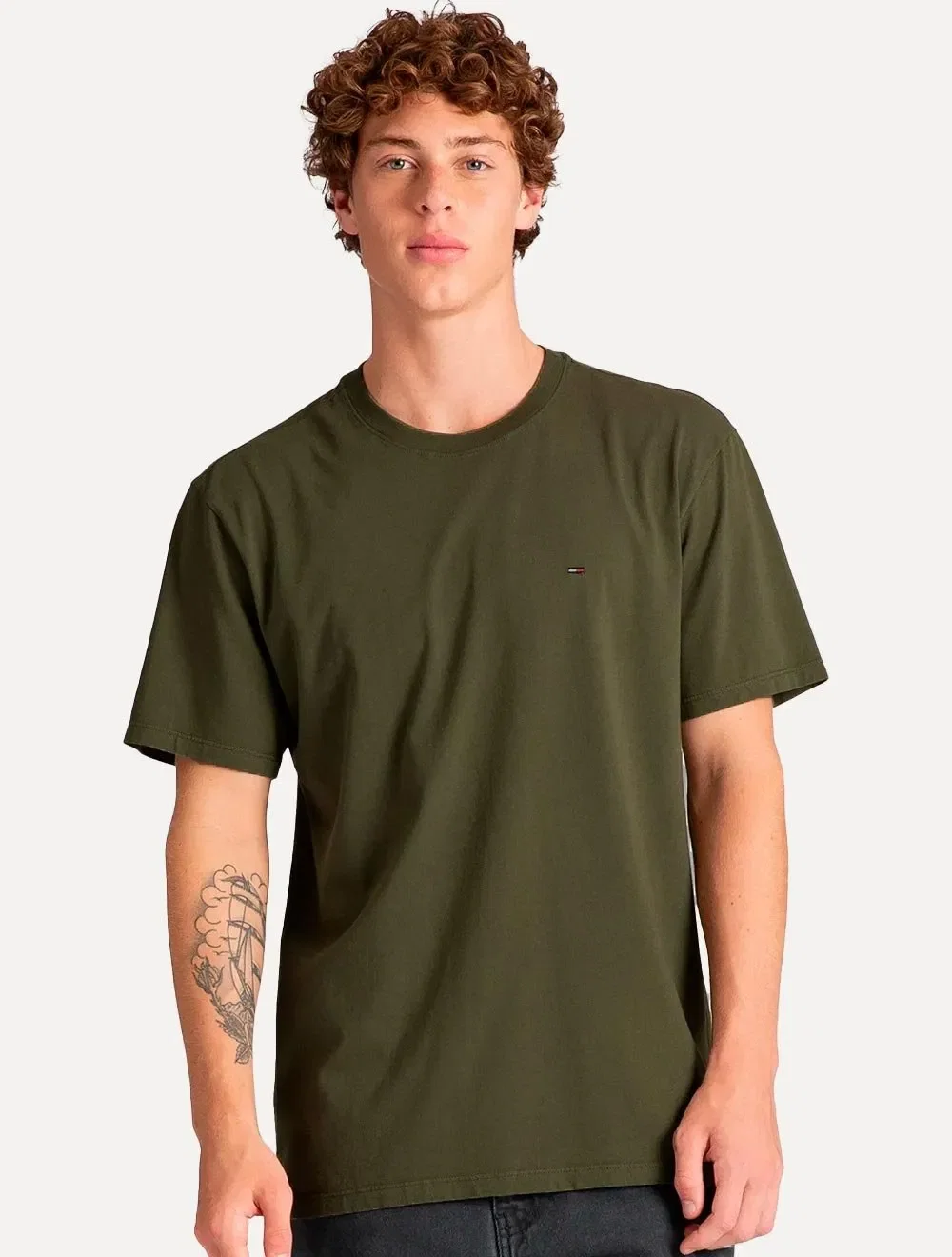 Camiseta Tommy Hilfiger Masculina Essential Cotton Verde Militar — imagem 1