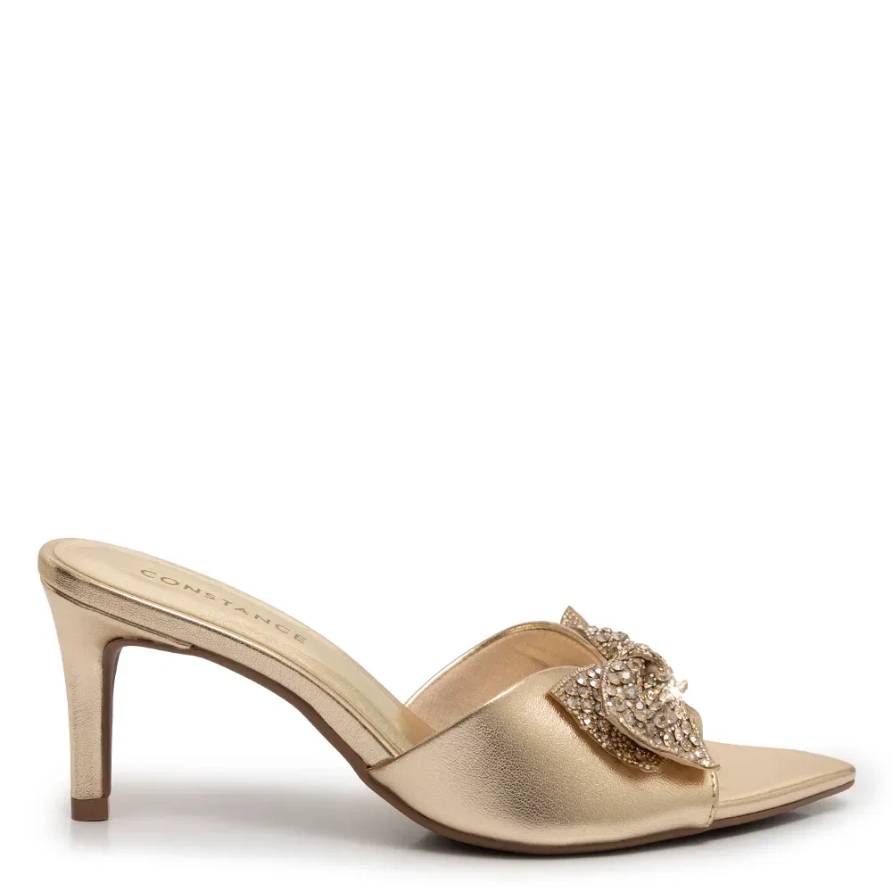 Tamanco Dourado Laço Strass
