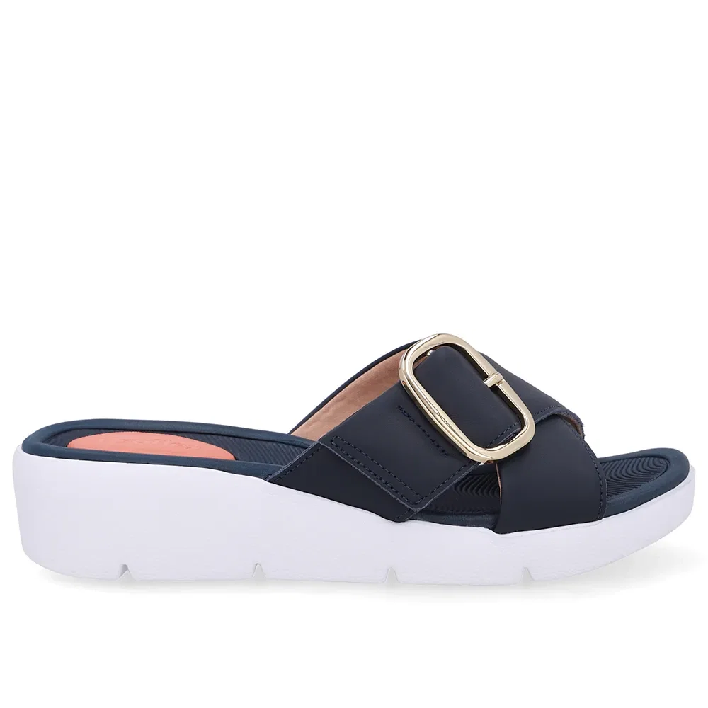 Tamanco Salto Plataforma Couro Azul Fivela — imagem 1