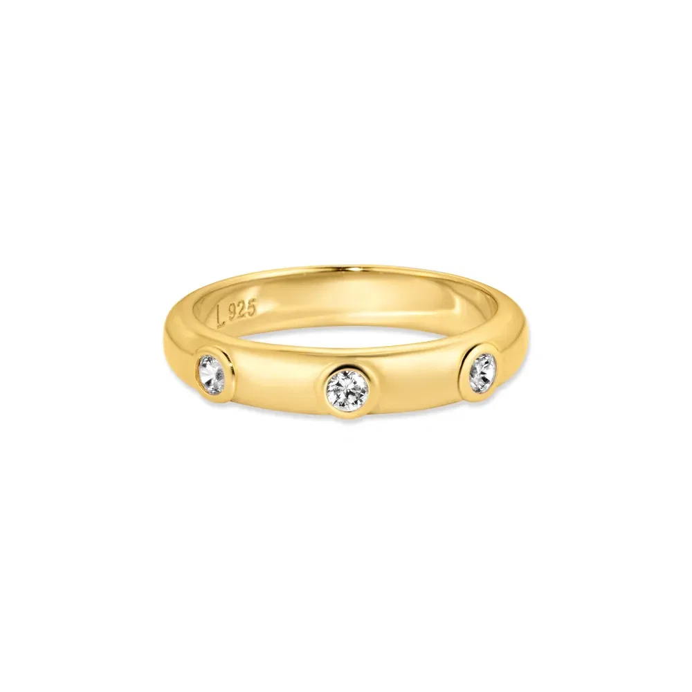 Anel Life Joyful em Prata 925 com Banho de Ouro Amarelo 18k e Pedras Incolores