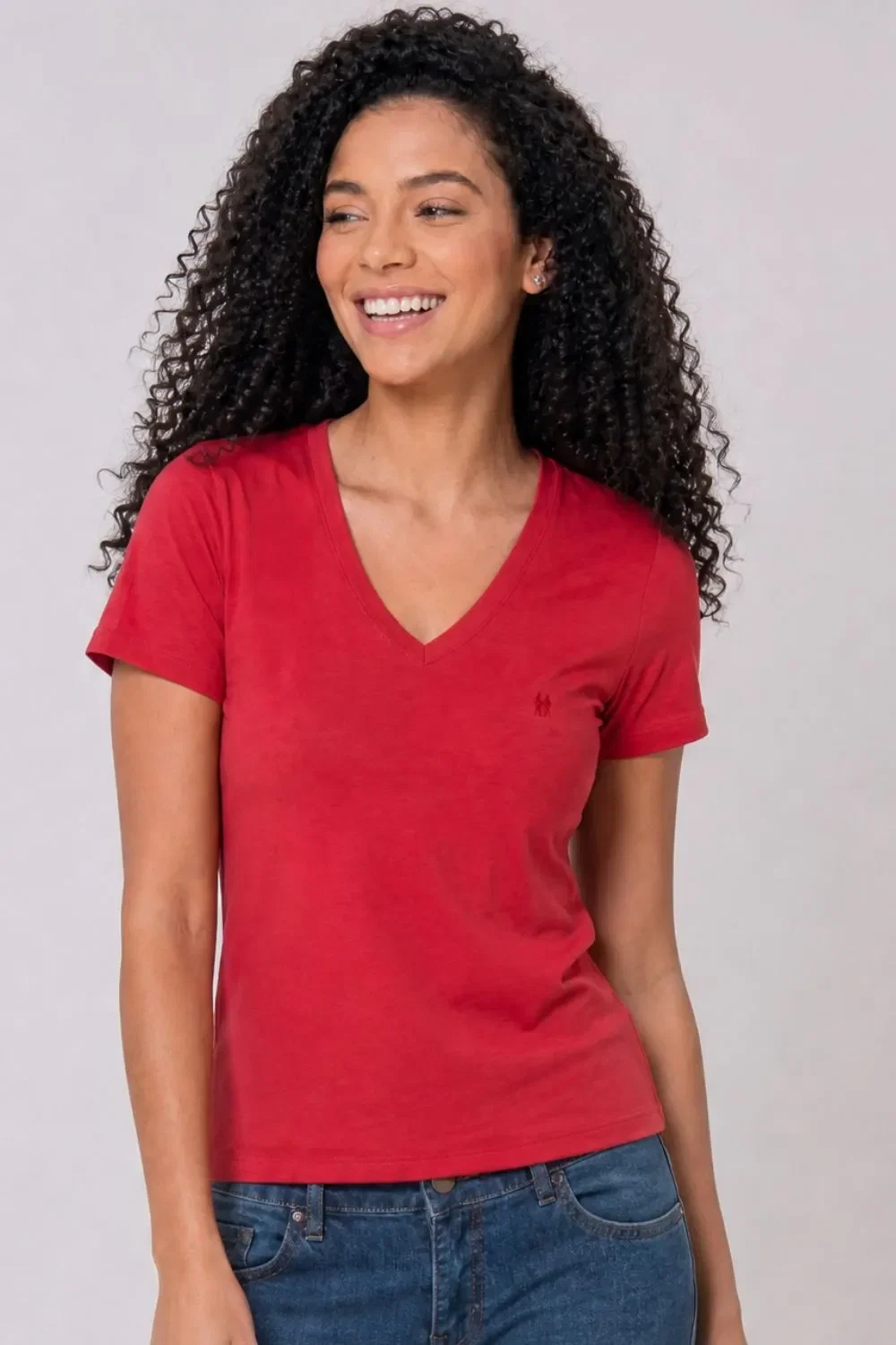 Camiseta Feminina Básica Gola V Polo Wear Vermelho Médio