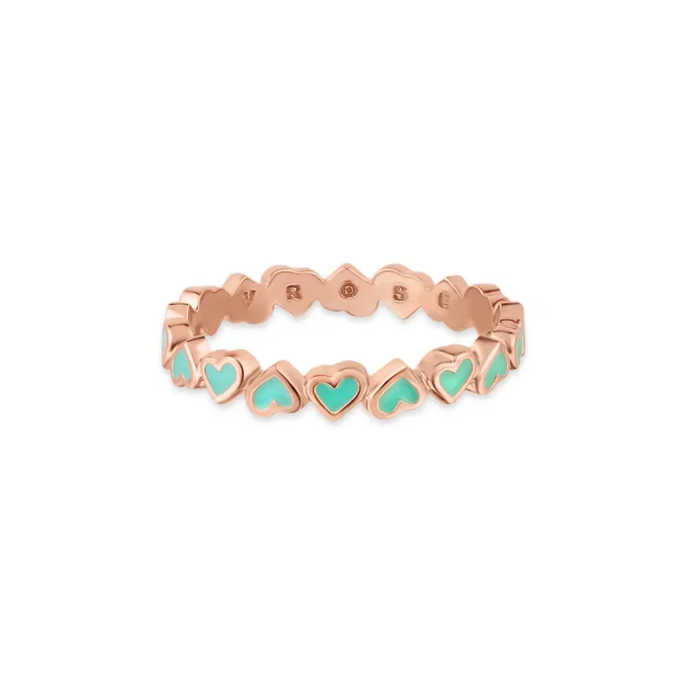 Anel Life Corações em Liga Rosé com Banho de Ouro Rosé 18k e Esmalte